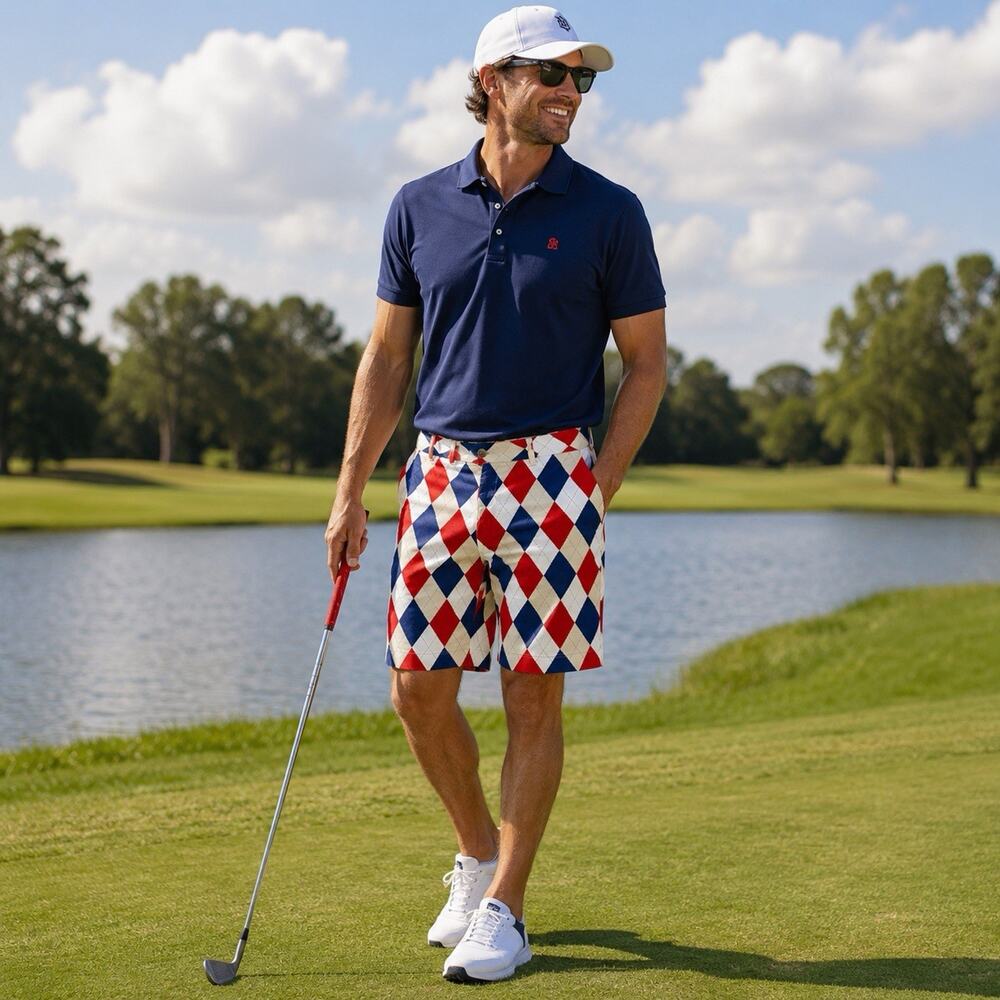 Loudmouth Golf Shorts Red White Blue Argyle Patriotic Men 32 USA Club Preppy